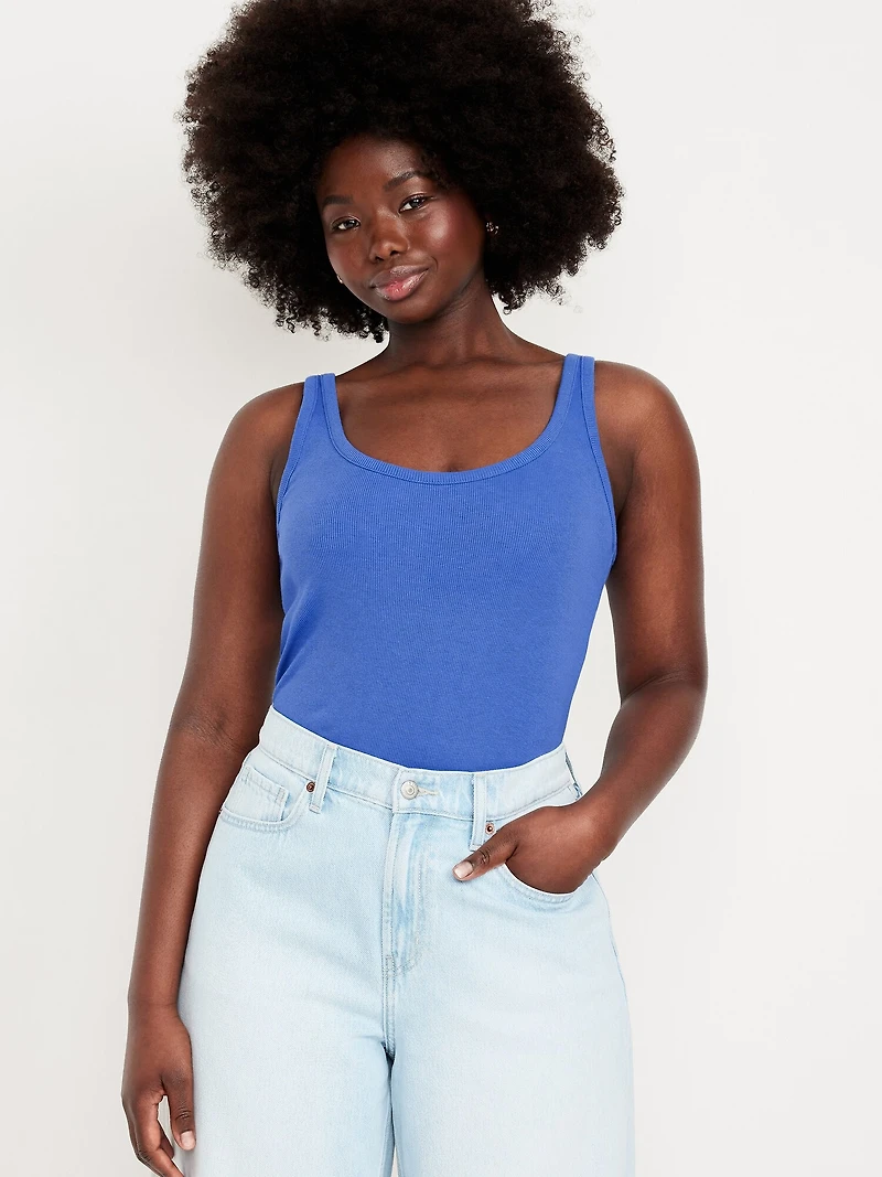 First-Layer Ribbed Scoop-Neck Tank Top