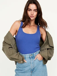 First-Layer Ribbed Scoop-Neck Tank Top