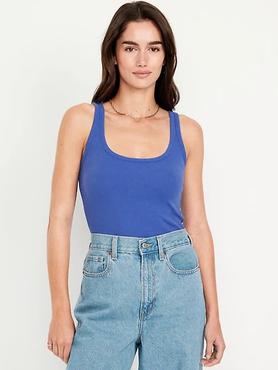 First-Layer Ribbed Scoop-Neck Tank Top