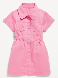 Short-Sleeve Cinched-Waist Twill Dress for Toddler Girls