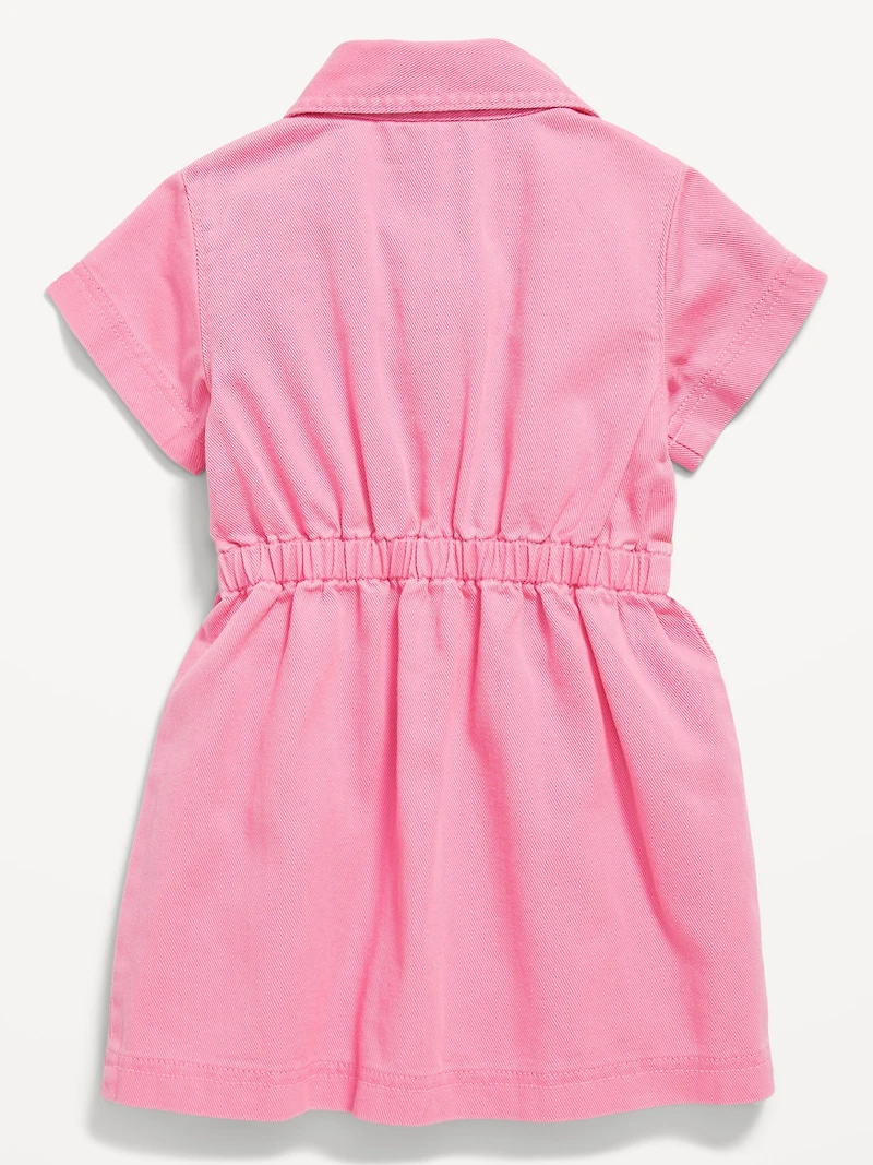 Short-Sleeve Cinched-Waist Twill Dress for Toddler Girls