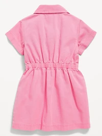 Short-Sleeve Cinched-Waist Twill Dress for Toddler Girls