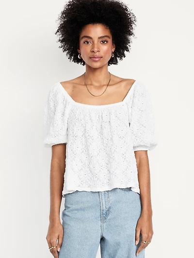 Puff-Sleeve Lace Top