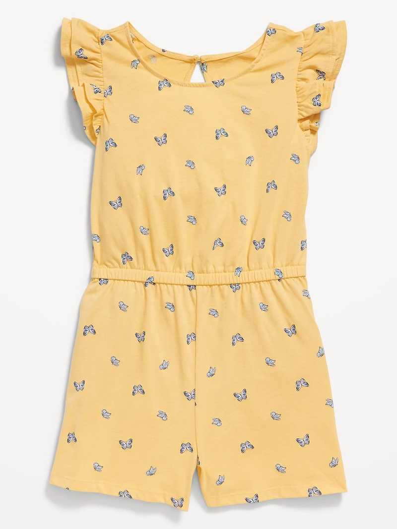 Printed Flutter-Sleeve Romper for Girls