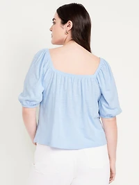 Square-Neck Puff-Sleeve Top
