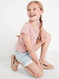 High-Waisted Embroidered Frayed-Hem Jean Shorts for Girls