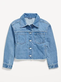 Oversized Floral-Back Cut-Off Jean Jacket for Girls