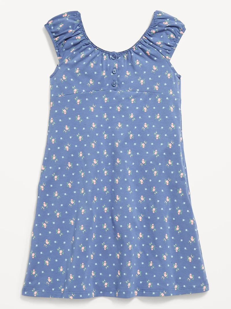 Printed Short-Sleeve Henley Dress for Girls
