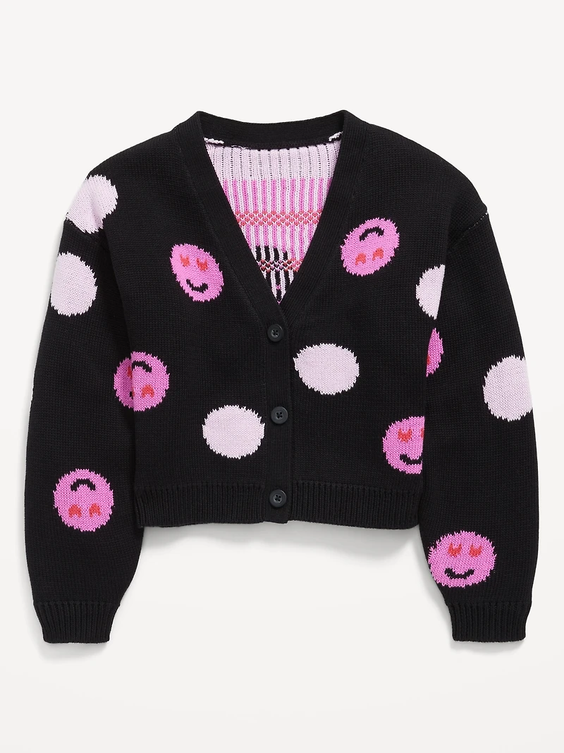 Printed Button-Front Cardigan Sweater for Girls