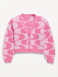 Printed Button-Front Cardigan Sweater for Girls