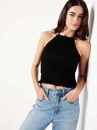 Sleeveless Smocked Crop Top