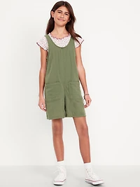 Sleeveless Double-Weave Pocket Romper for Girls
