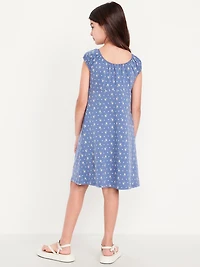 Printed Short-Sleeve Henley Dress for Girls