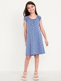 Printed Short-Sleeve Henley Dress for Girls