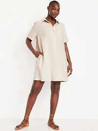 Linen-Blend Mini Shirt Dress