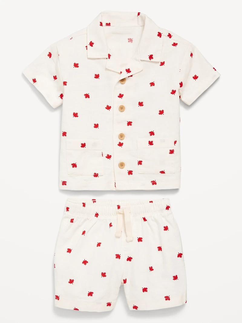 Printed Linen-Blend Shirt and Shorts Set for Baby