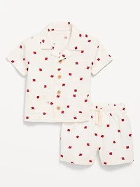 Printed Linen-Blend Shirt and Shorts Set for Baby