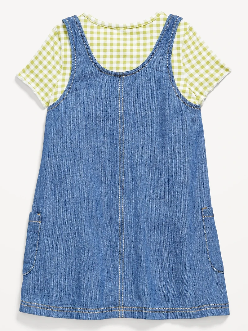 Printed Short-Sleeve T-Shirt and Jean Dress Set for Toddler Girls