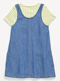 Printed Short-Sleeve T-Shirt and Jean Dress Set for Toddler Girls
