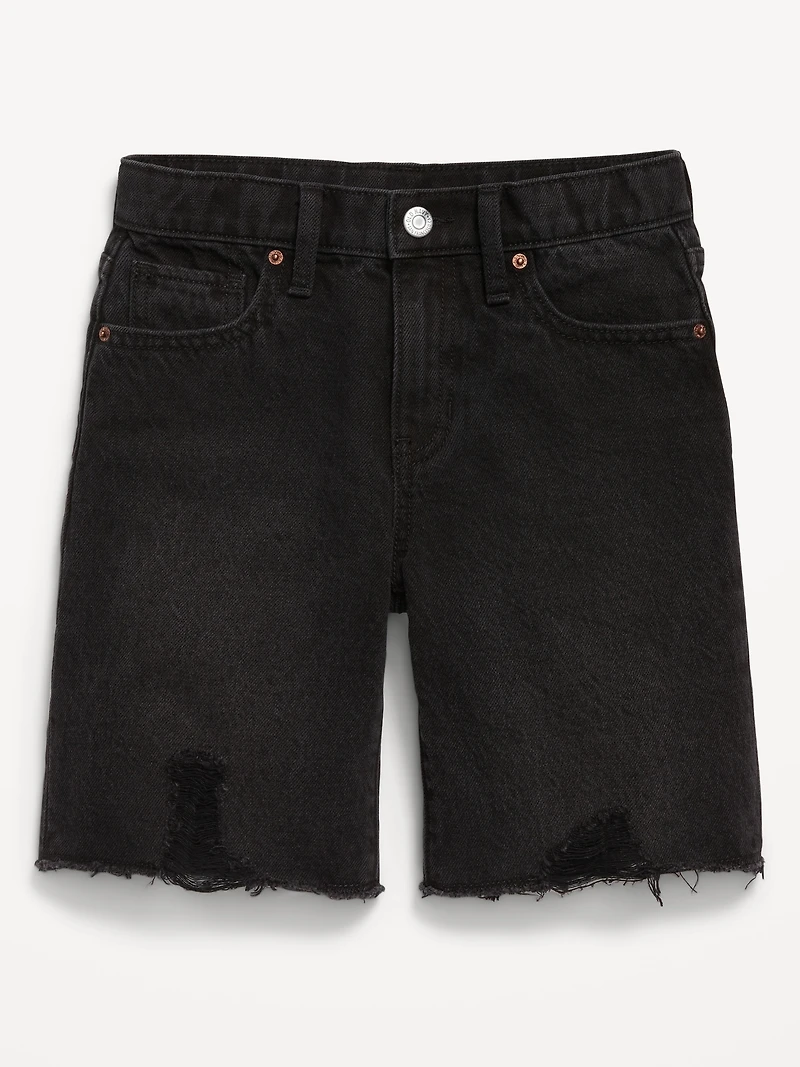 Baggy Frayed-Hem Bermuda Jean Shorts for Girls