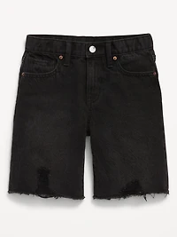 Baggy Frayed-Hem Bermuda Jean Shorts for Girls