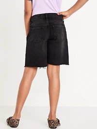 Baggy Frayed-Hem Bermuda Jean Shorts for Girls
