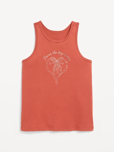 Fitted Back Cutout Graphic Tank Top for Girls