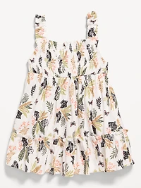Printed Sleeveless Ruffle-Trim Smocked Dress for Baby