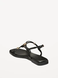 Faux-Leather Strappy Hardware Sandals