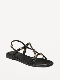 Faux-Leather Strappy Hardware Sandals