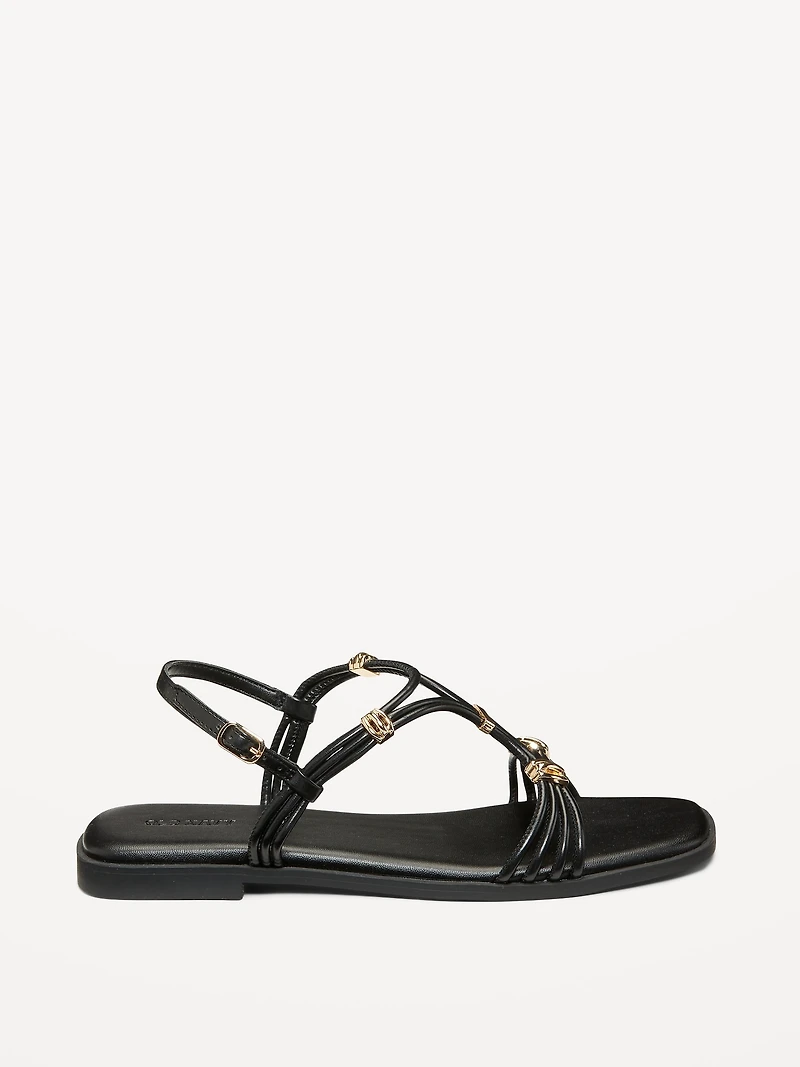 Faux-Leather Strappy Hardware Sandals