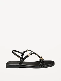 Faux-Leather Strappy Hardware Sandals