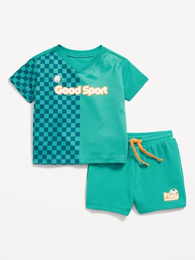 Mesh Graphic Top and Shorts Set for Baby