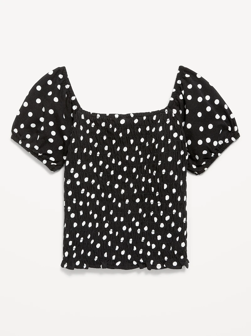Short Puff-Sleeve Smocked Top for Girls