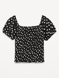 Short Puff-Sleeve Smocked Top for Girls
