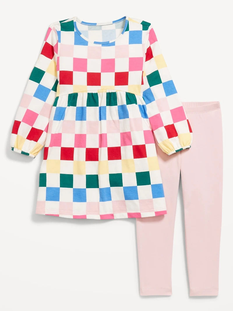 Long-Sleeve Dress and Leggings Set for Toddler Girls