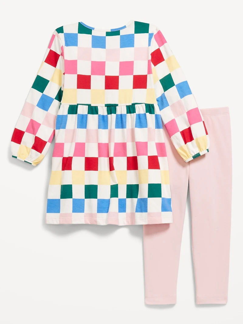 Long-Sleeve Dress and Leggings Set for Toddler Girls