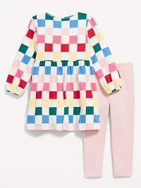 Long-Sleeve Dress and Leggings Set for Toddler Girls