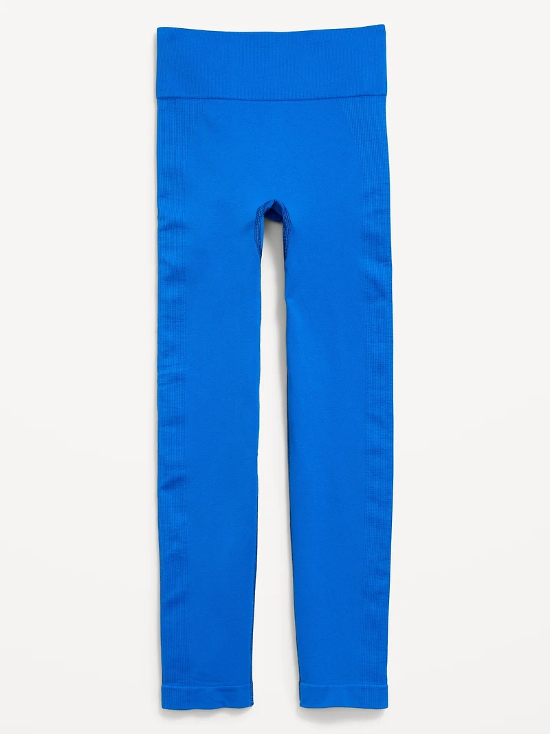 Fitted High-Waisted 7/8-Length Seamless Performance Leggings for Girls