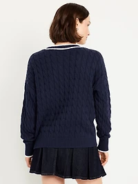 Slouchy Cable-Knit Cardigan Sweater