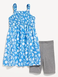 Sleeveless Fit and Flare Dress Biker Shorts Set for Girls