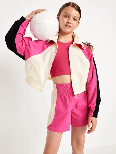 High-Waisted Color-Block Performance Shorts for Girls