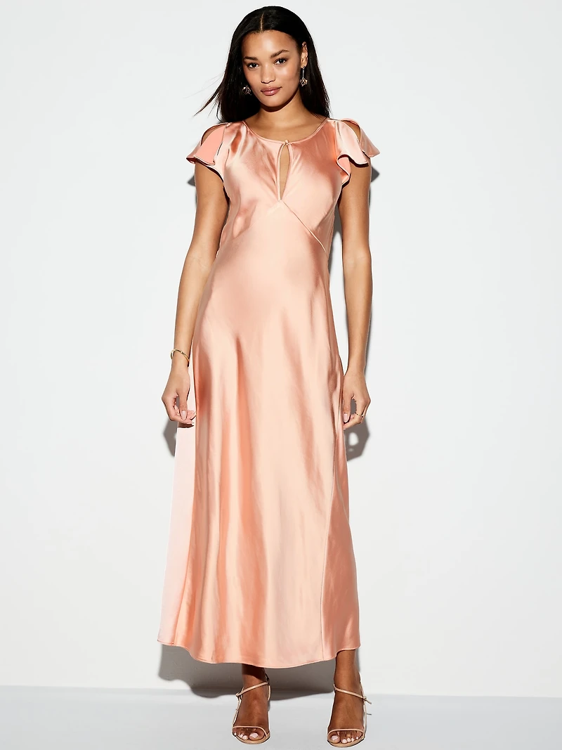 The Occasion by Old Navy Flutter-Sleeve Keyhole Satin Maxi Dress