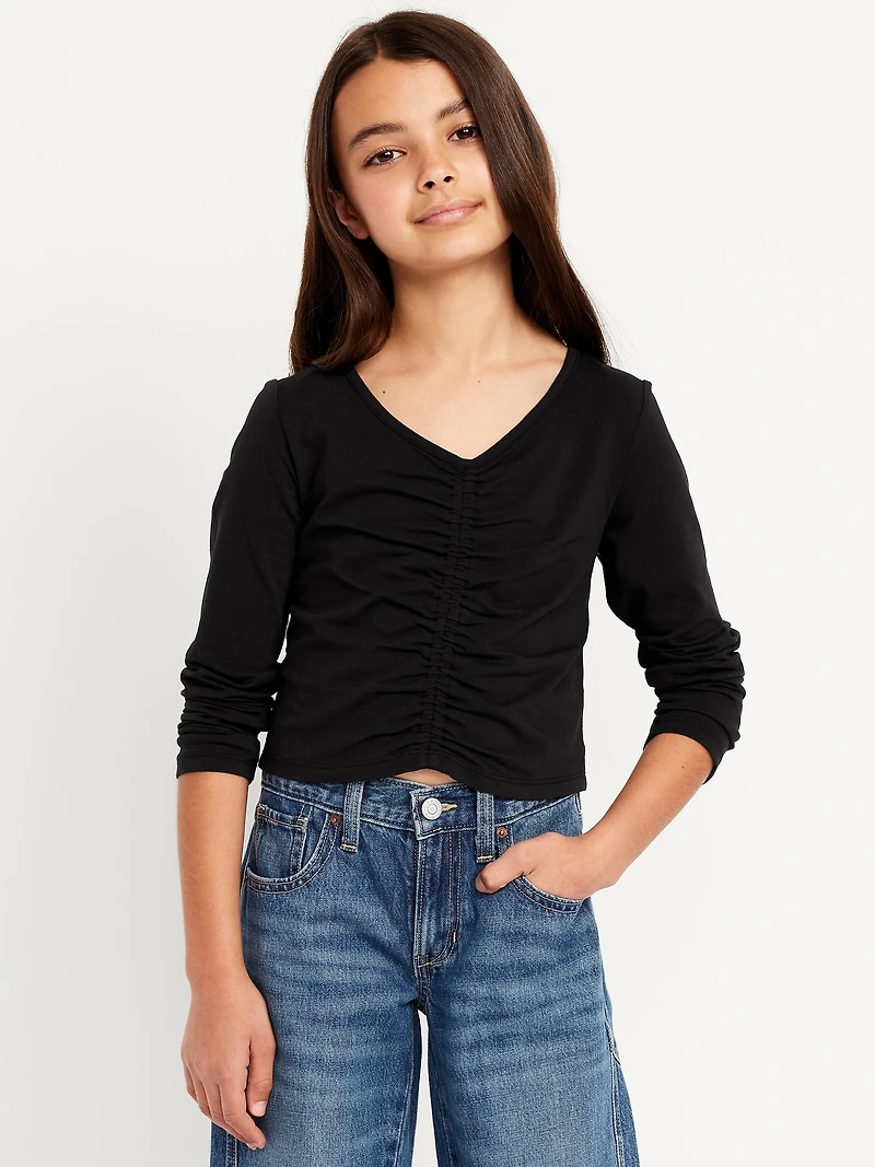 Fitted Long-Sleeve Ruched Top for Girls