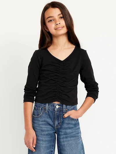 Fitted Long-Sleeve Ruched Top for Girls