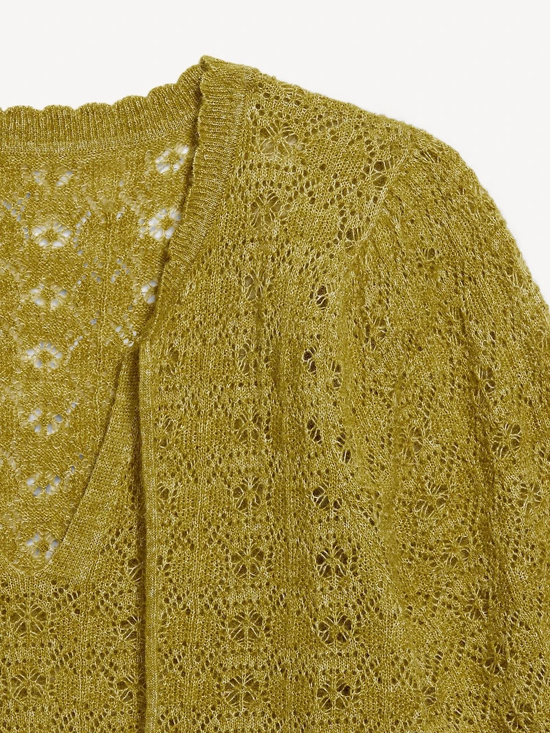Wool-Blend Puff-Sleeve Tie-Neck Sweater