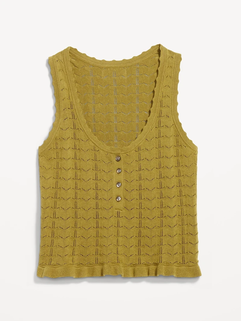 Sleeveless Pointelle Cropped Henley Top