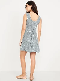 Fit & Flare Crepe Button-Front Mini Dress