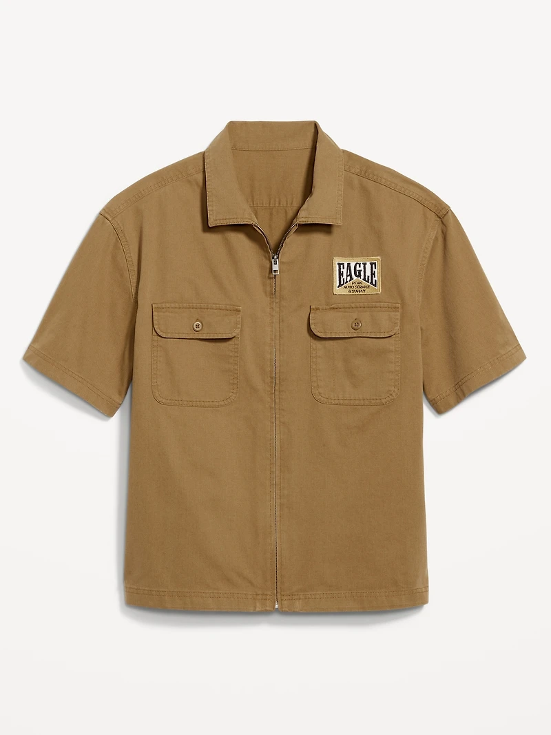 Short-Sleeve Moto Zip Shirt