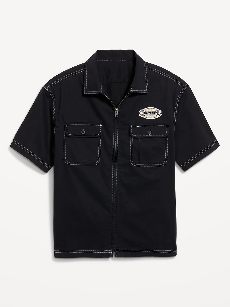 Short-Sleeve Moto Zip Shirt